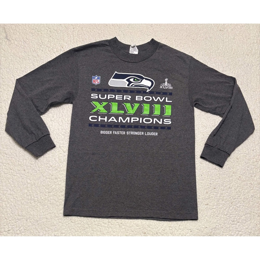 Alstyle Mens Seattle Seahawks Super Bowl XLVIII Champions Long Sleeve Tee Gray S